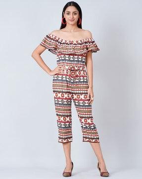 aztec print ruffled jumpsuit