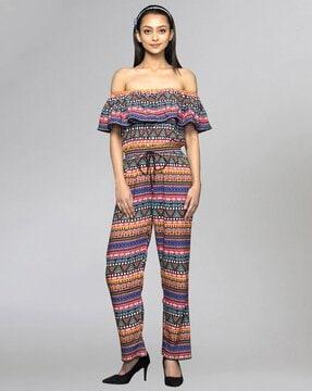 aztec print ruffled jumpsuit