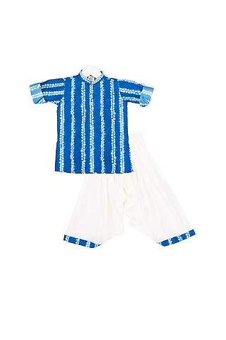 azure blue cotton silk shibori pathani kurta set for boys