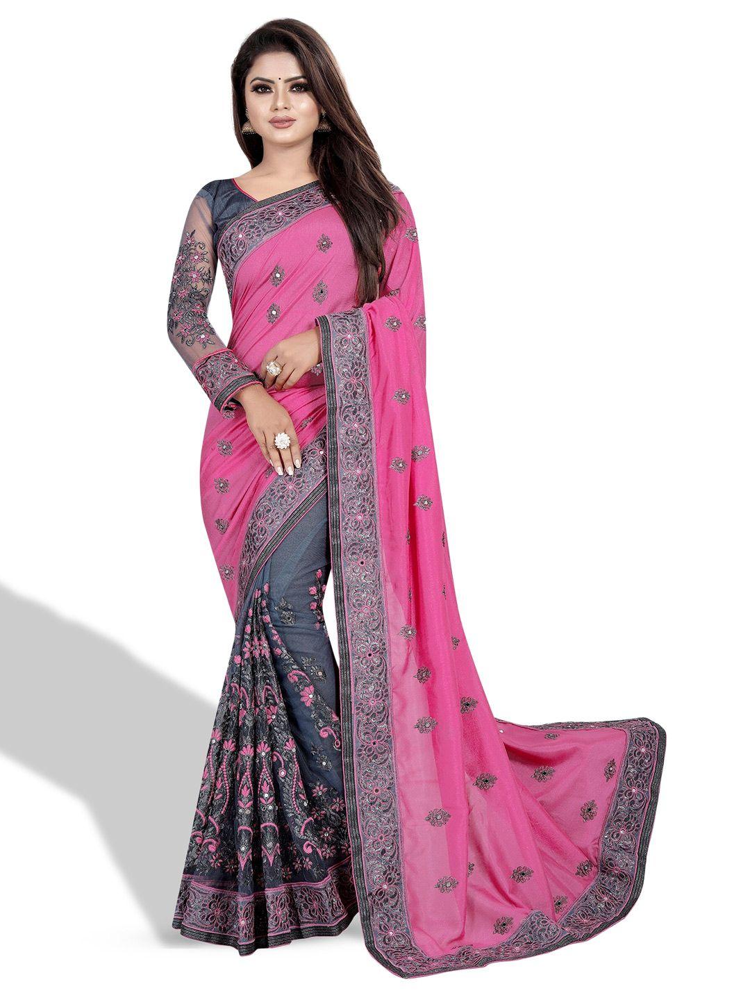 b bella creation ethnic motifs embroidered silk blend half and half saree