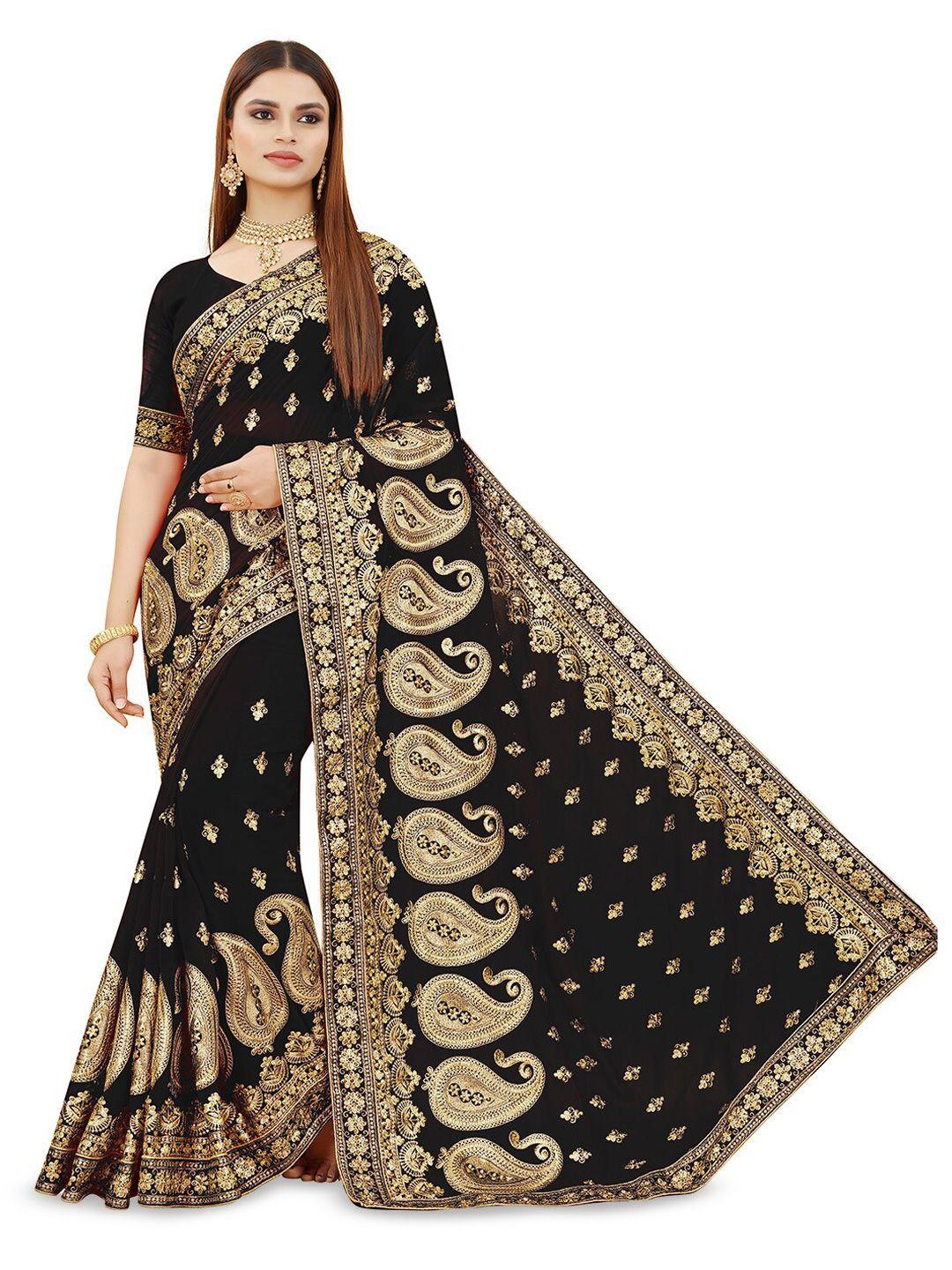 b bella creation black embellished beads and stones pure georgette heavy work saree