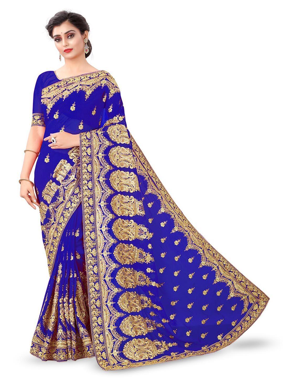 b bella creation blue embellished beads and stones pure georgette heavy work saree