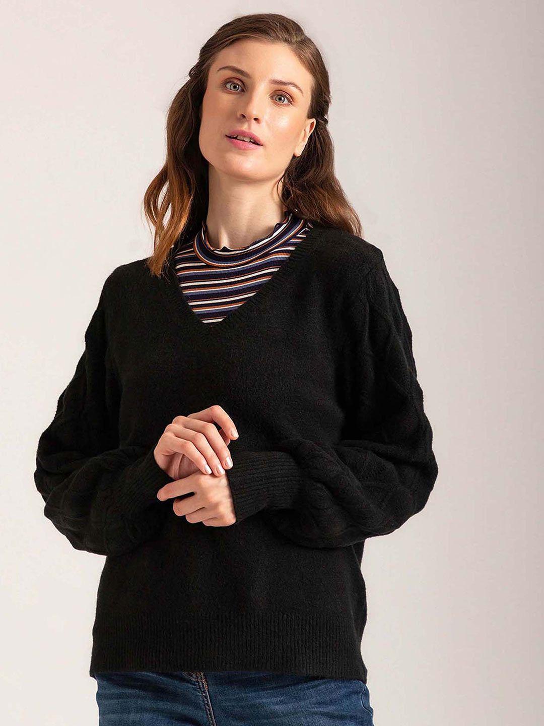 b copenhagen women black cable knit pullover