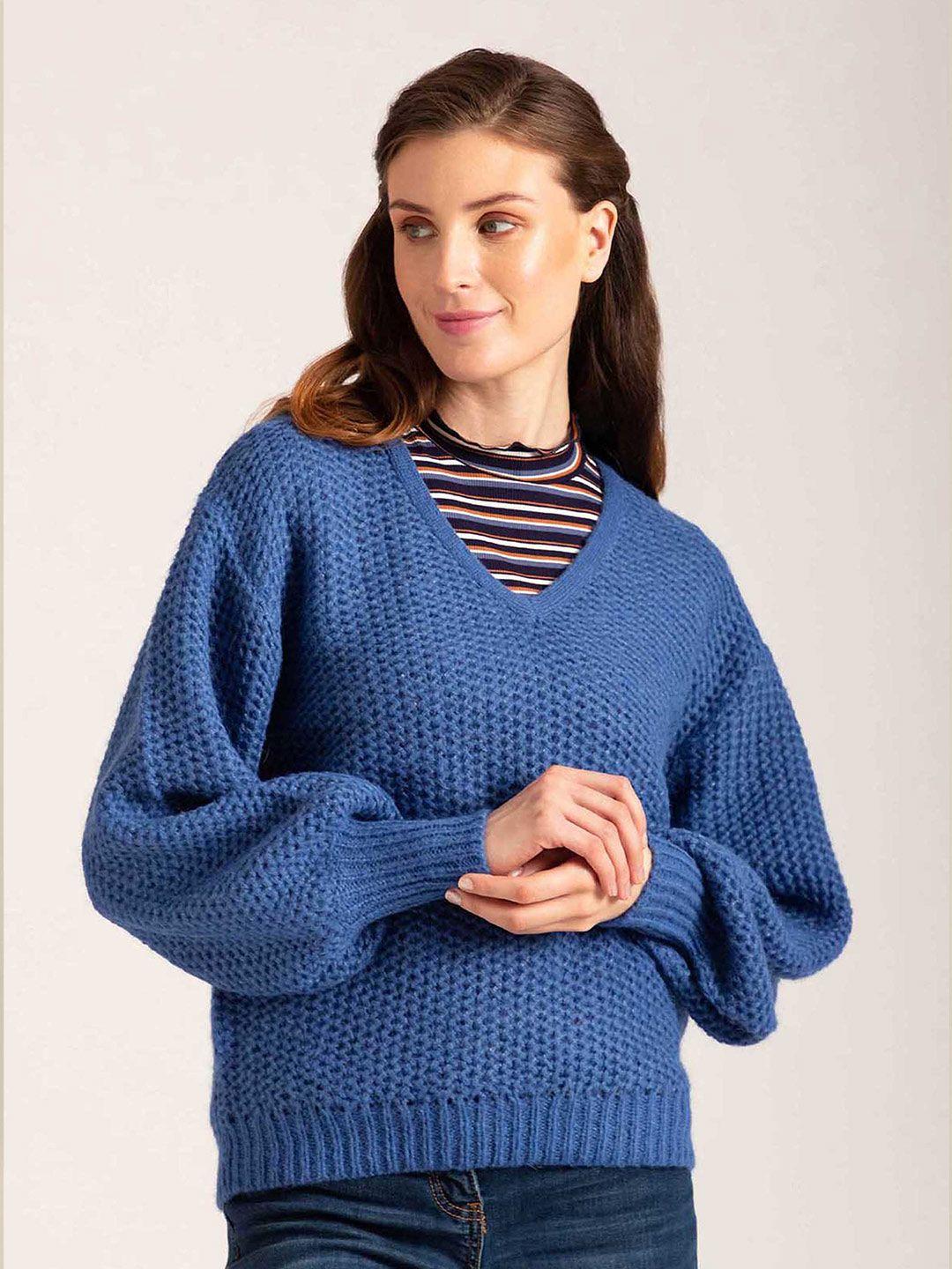 b copenhagen women blue cable knit pullover