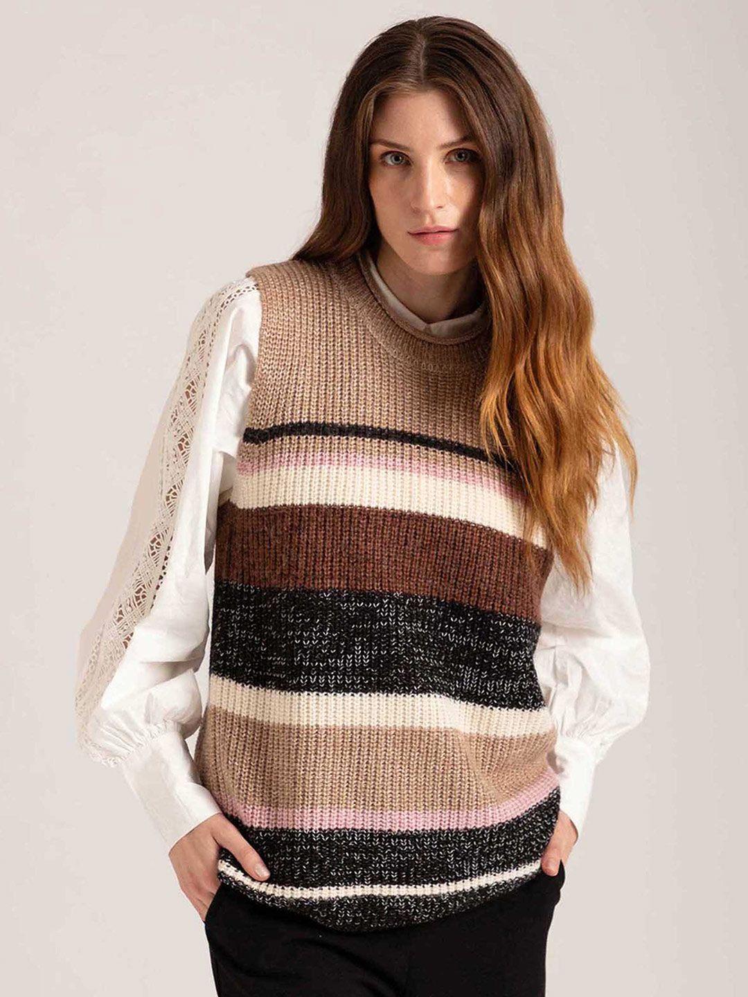 b copenhagen women brown & black striped striped sweater vest