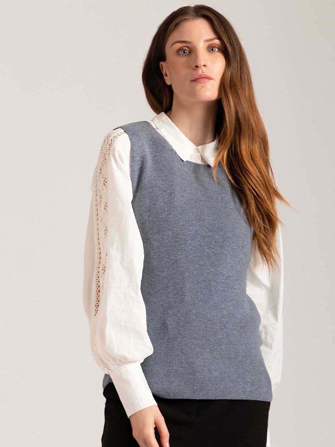 b copenhagen women grey ribbed sweater vest