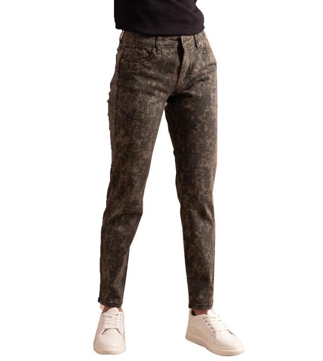 b. copenhagen forest green printed relaxed fit trousers
