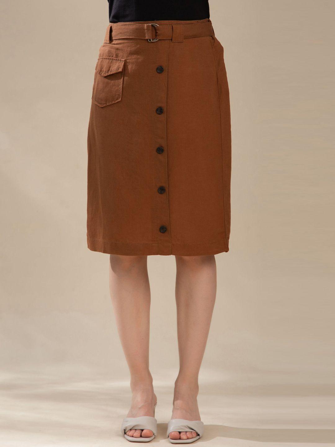 b.copenhagen women tan solid knee-length skirts