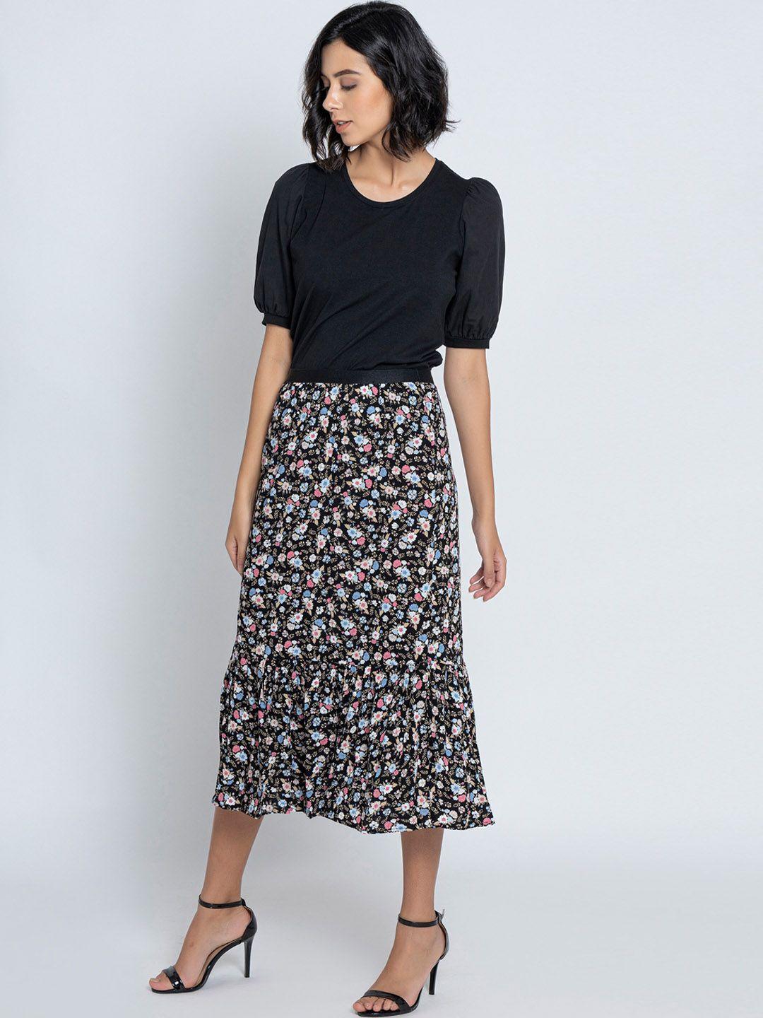 b.copenhagen floral printed flared midi skirts