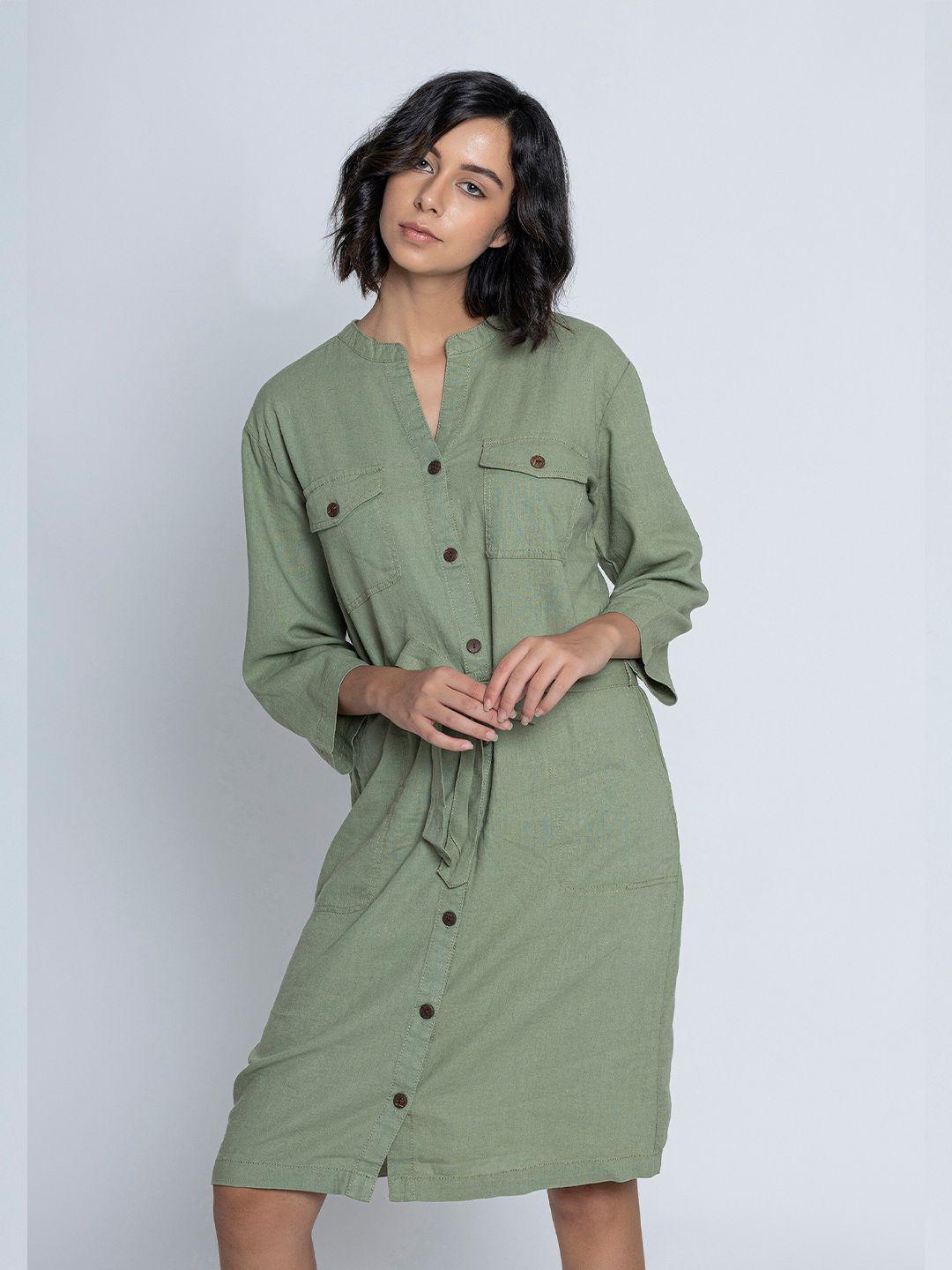 b.copenhagen linen tie-ups knee length shirt dress