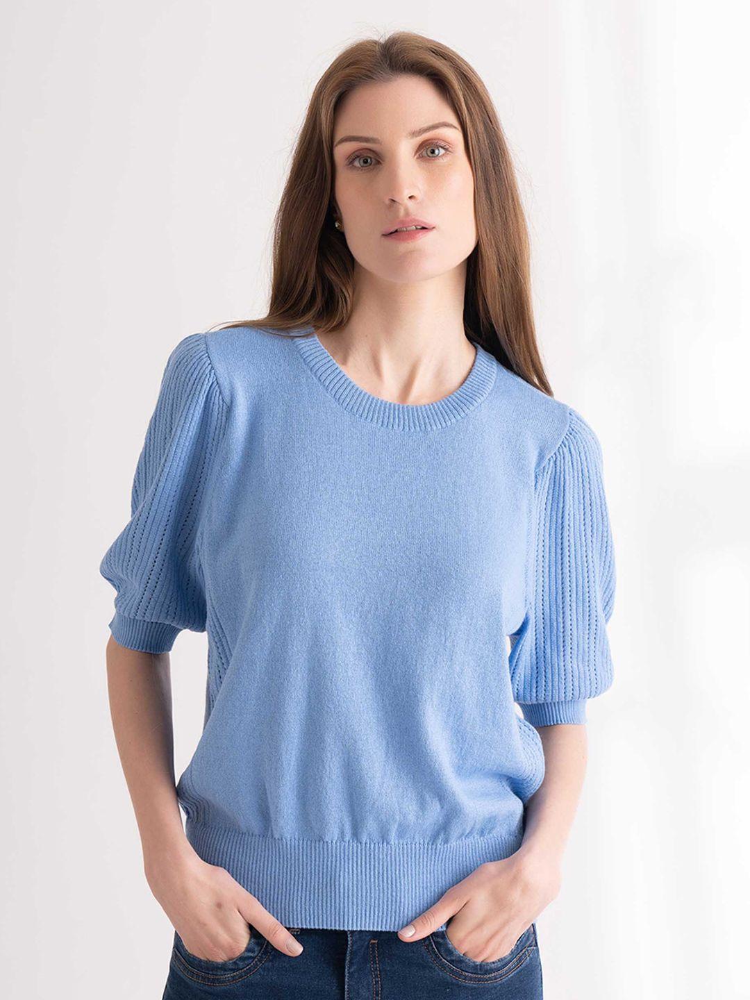 b.copenhagen round neck puff sleeves top