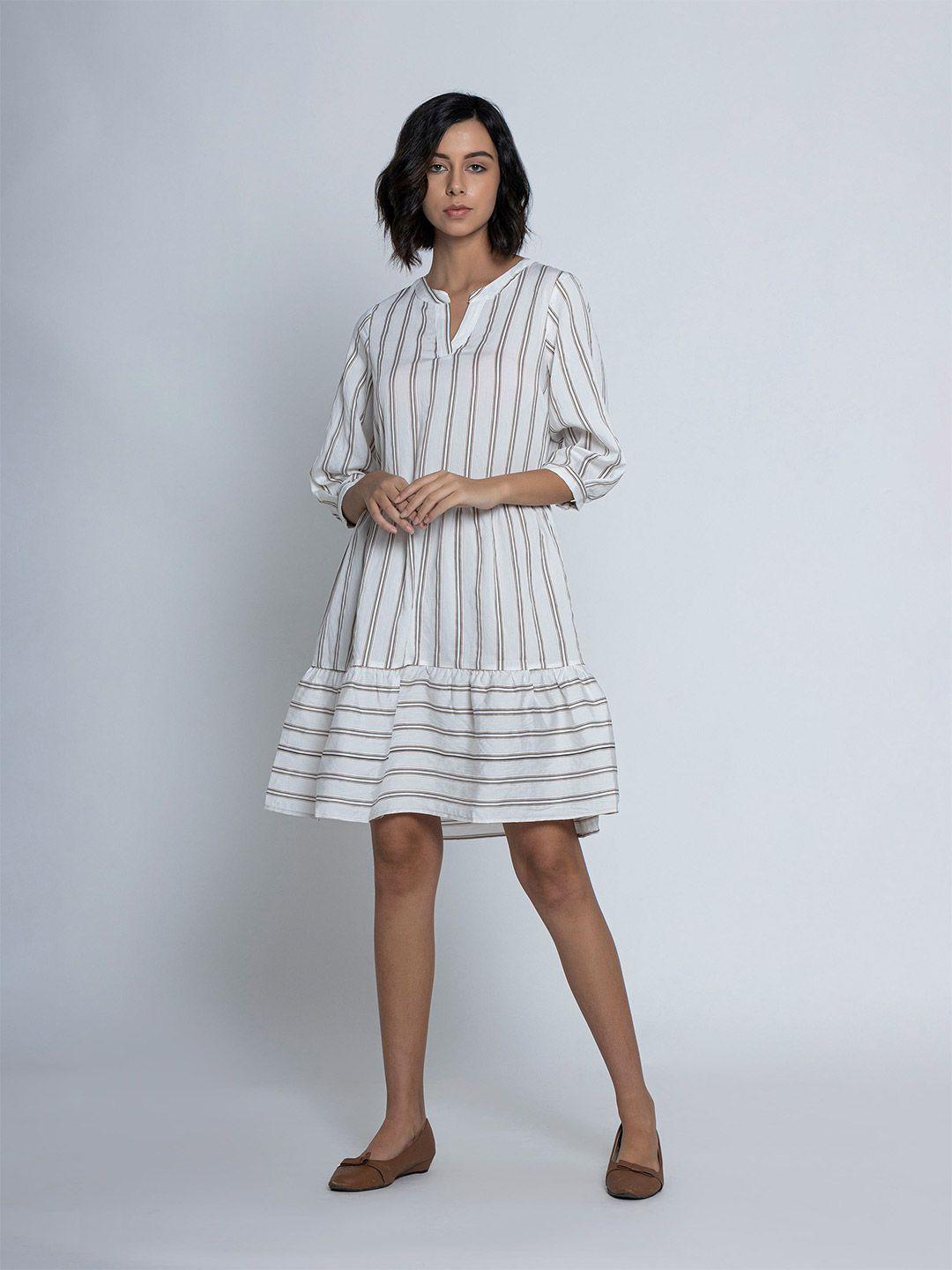 b.copenhagen white striped a-line dress