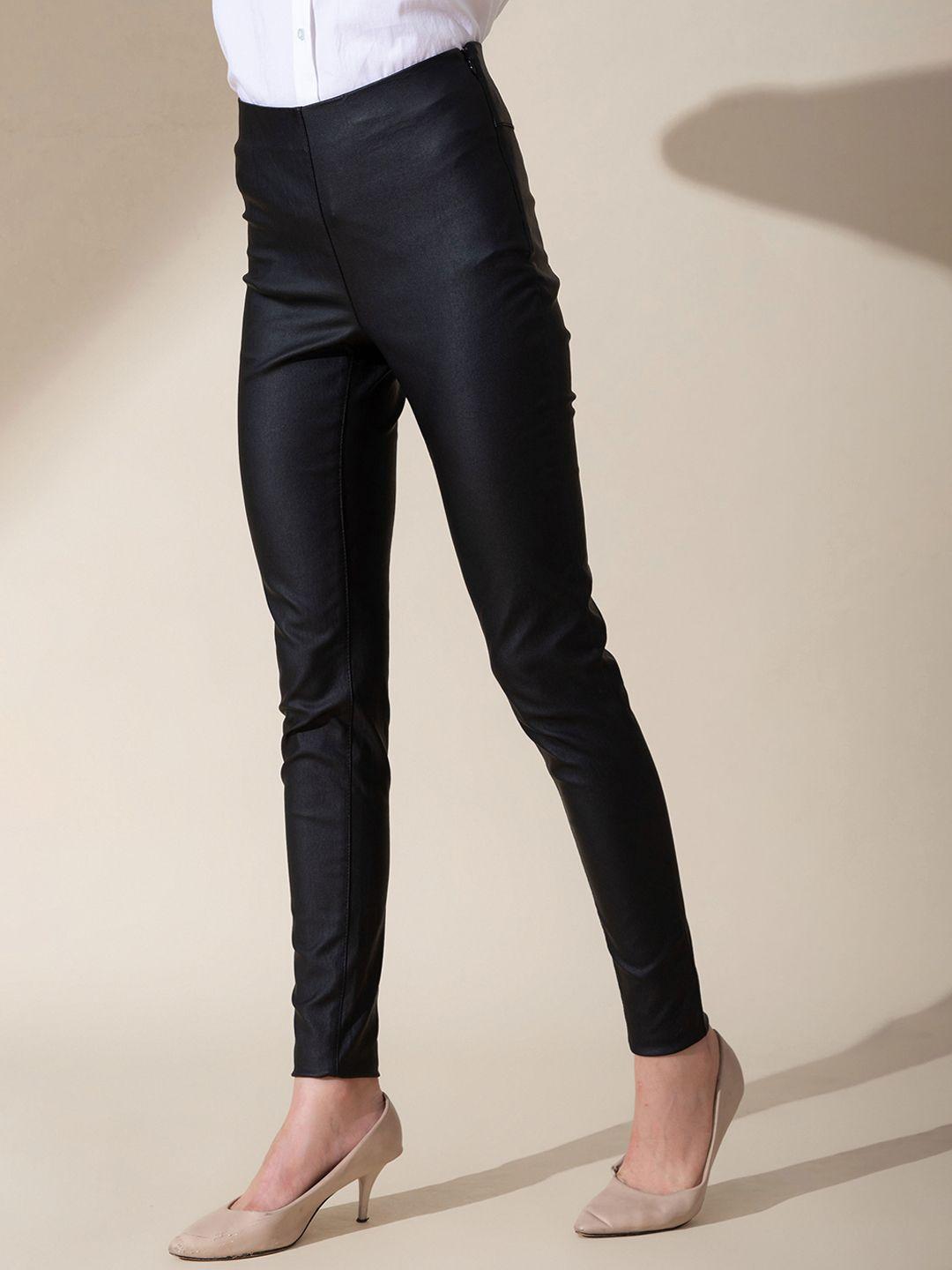 b.copenhagen women black slim fit high-rise trousers