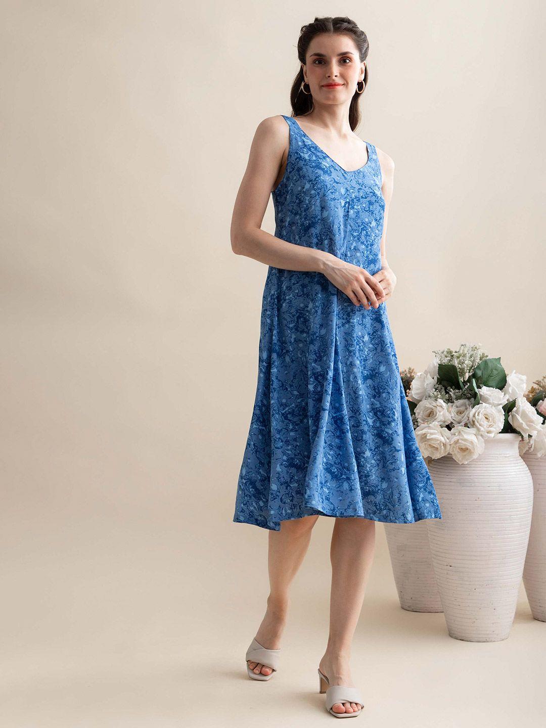 b.copenhagen women blue floral sleeveless a-line dress