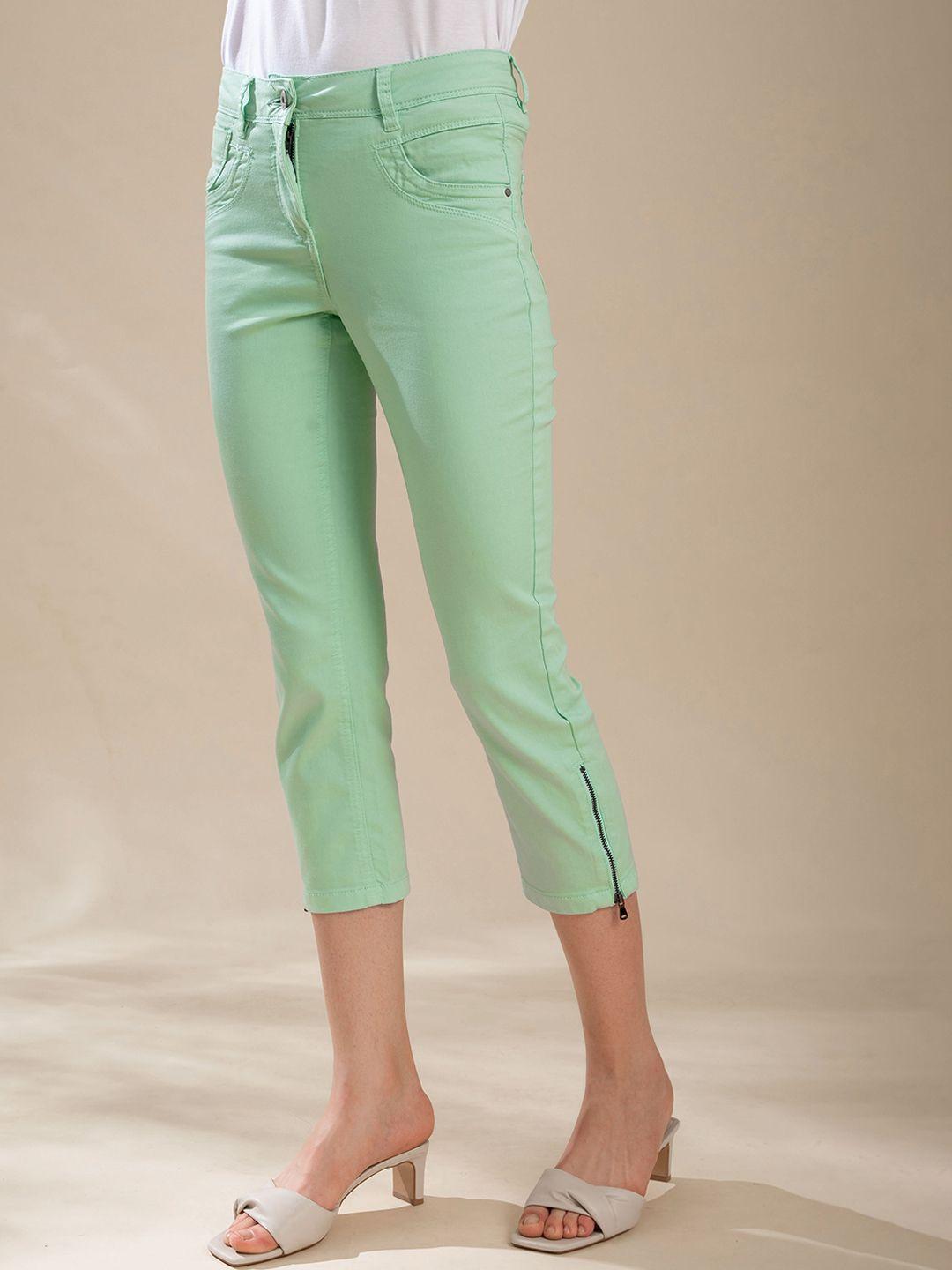 b.copenhagen women green slim fit trousers