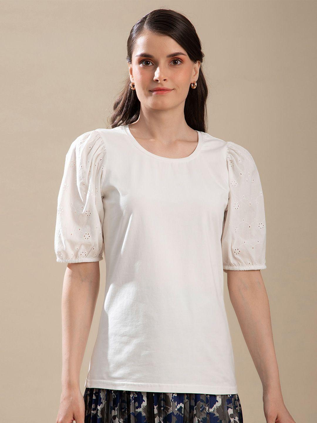 b.copenhagen women off white puff sleeves t-shirt