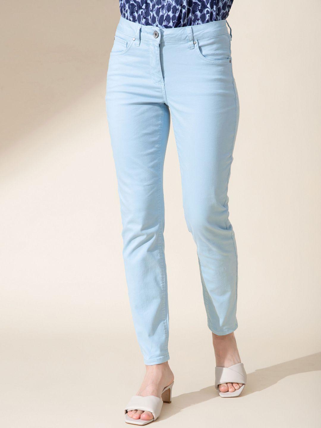 b.copenhagen women turquoise blue slim fit trousers