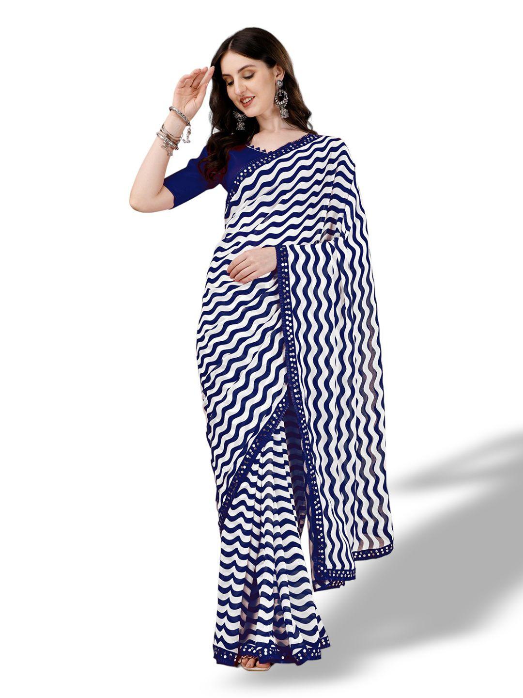 b4me com striped sequinned pure georgette designer leheriya saree