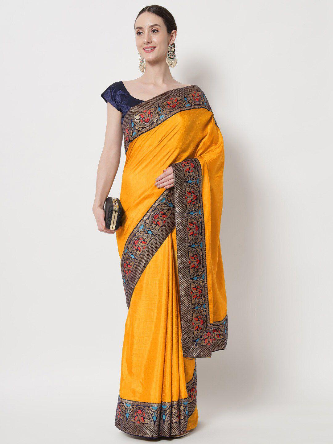 b4me com yellow & red zari silk cotton mysore silk saree