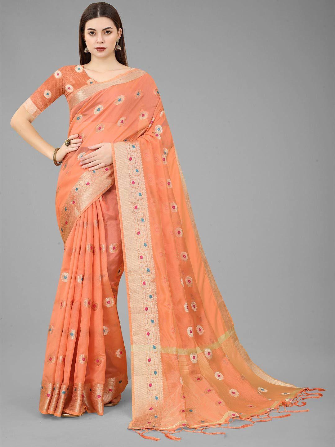 b4me.com floral woven design zari organza kanjeevaram saree