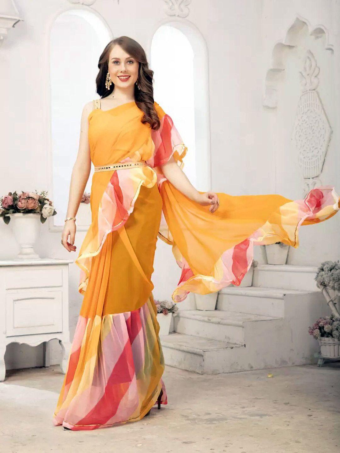 b4me.com pure georgette ruffles leheriya saree