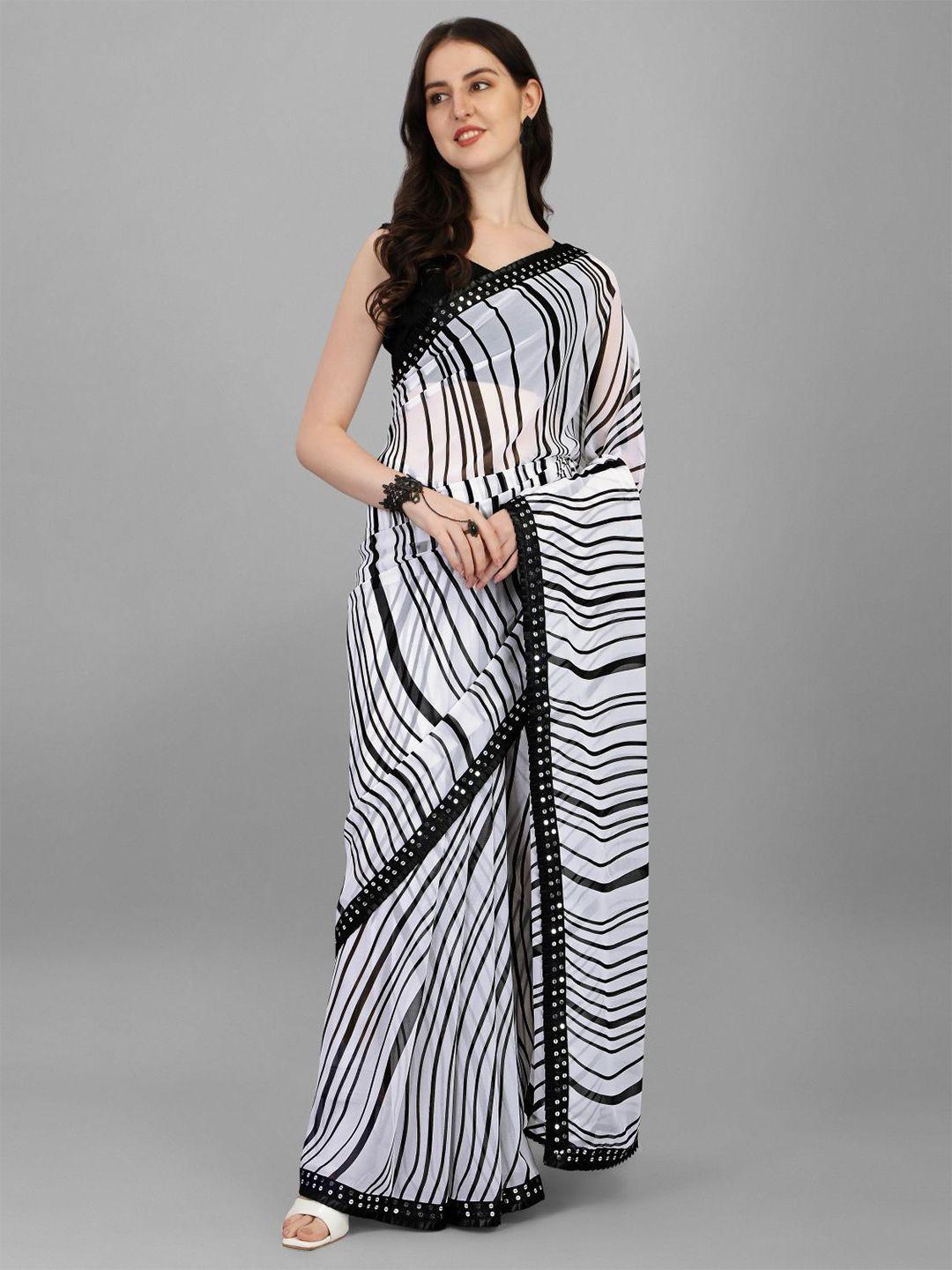 b4me.com striped sequinned pure georgette leheriya saree