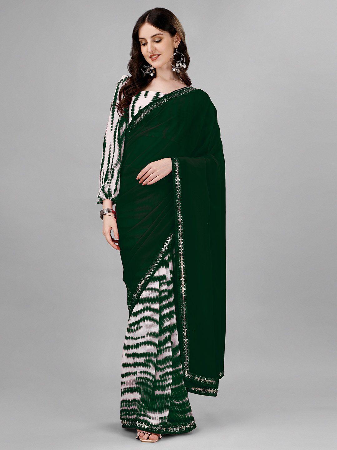 b4me.com tie and dye printed sequinned pure georgette half and half leheriya saree