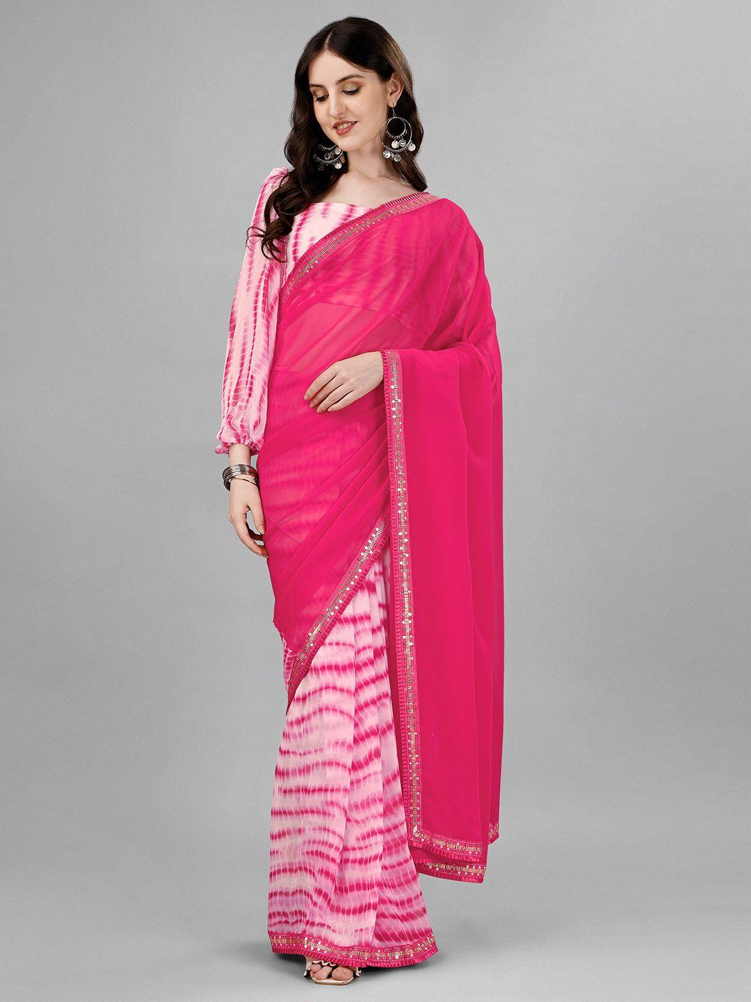 b4me.com tie and printed sequinned pure georgette half and half leheriya saree