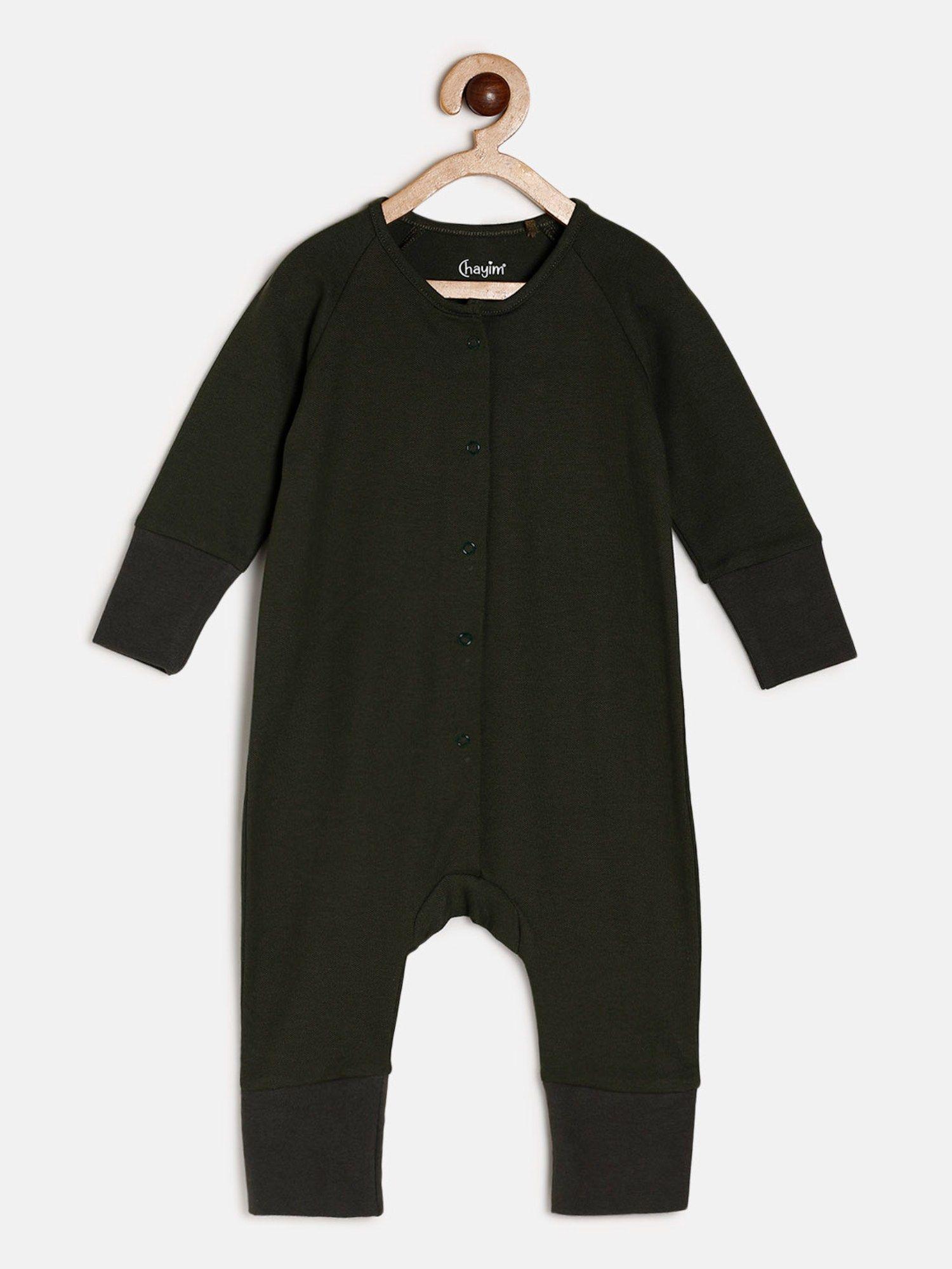 baby front open rompers jungle green