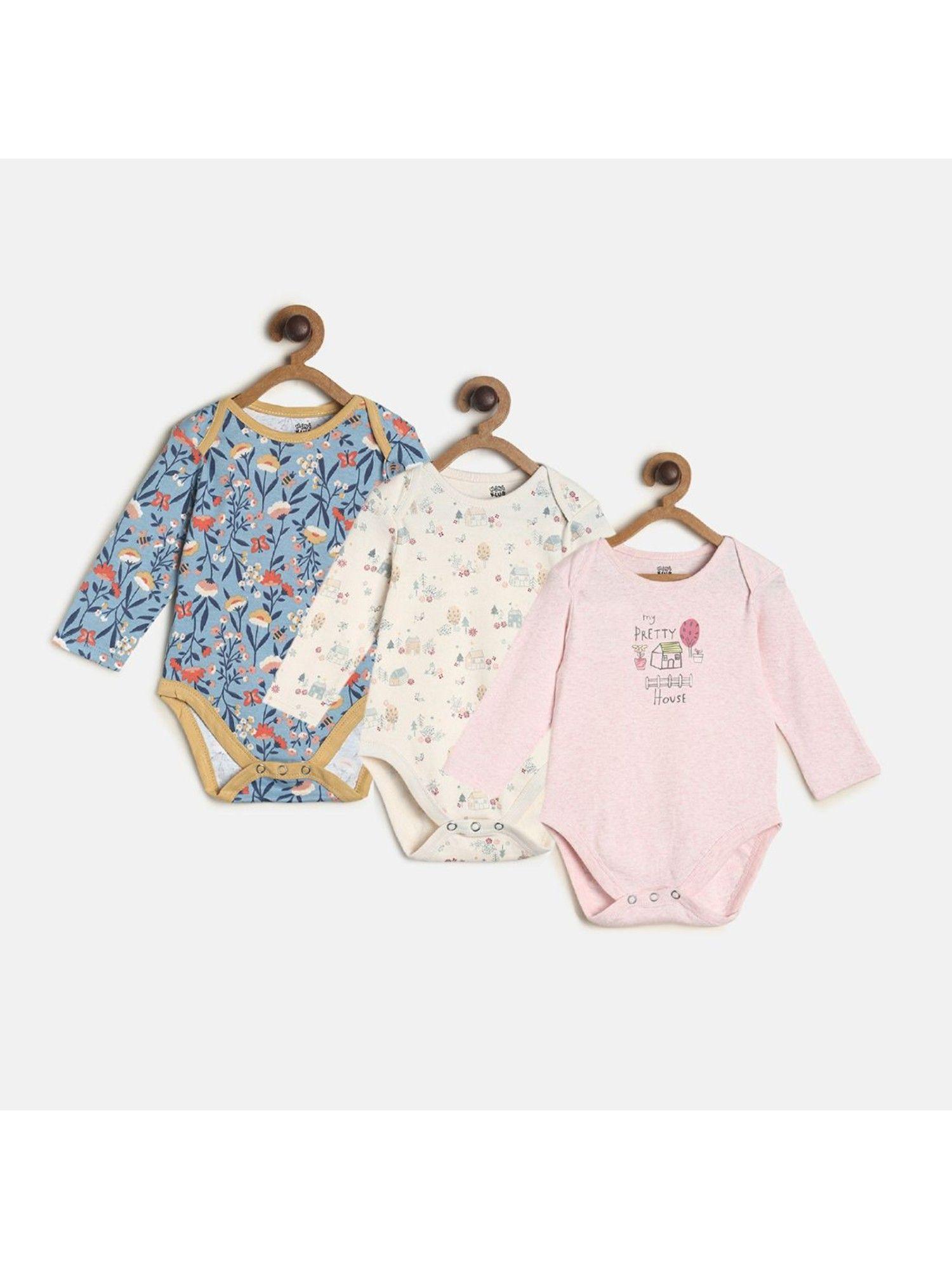 baby girls pink, blue, white pi, bl, w body suit (set of 3)