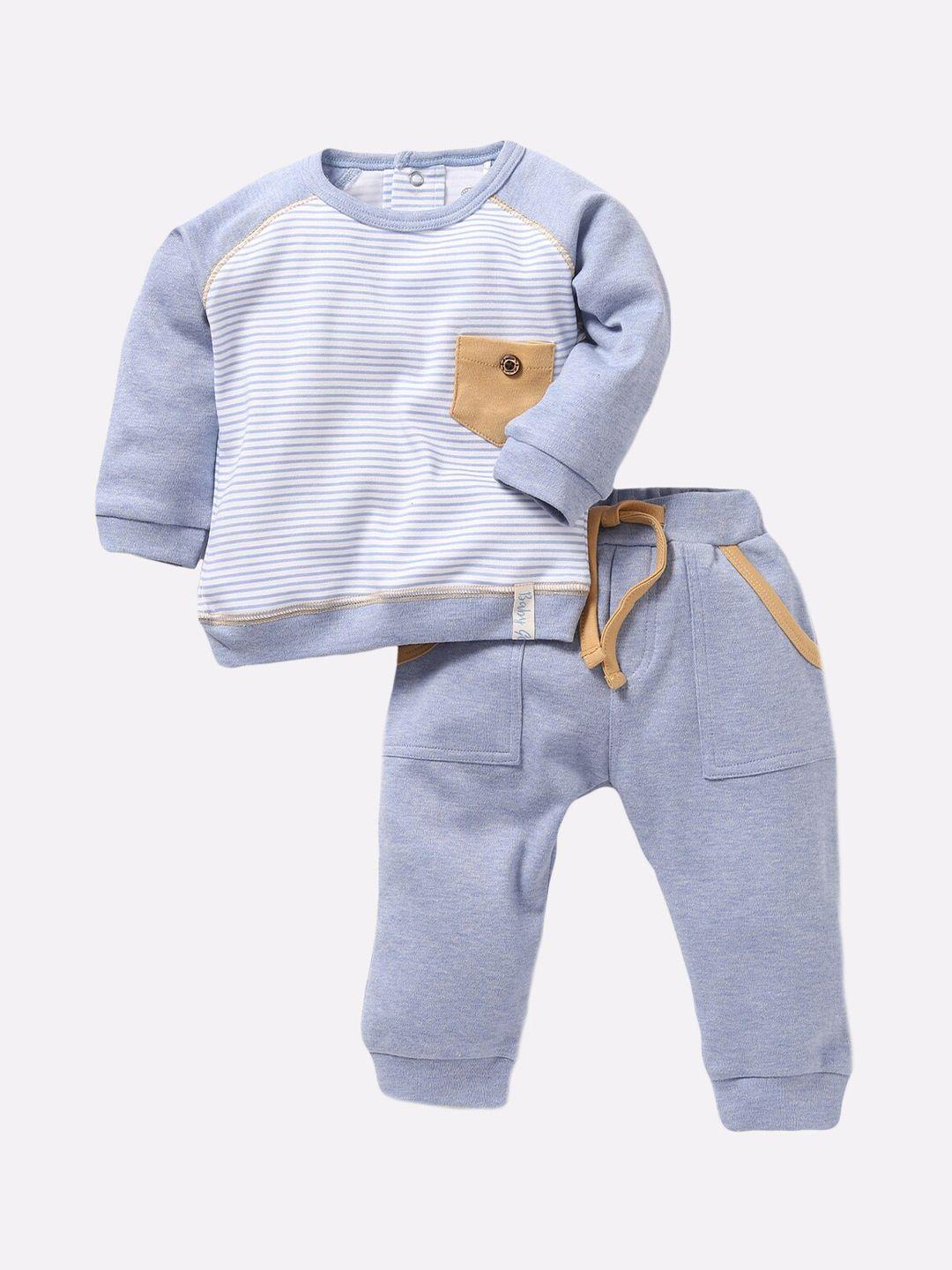 baby go boys blue & white printed clothing set