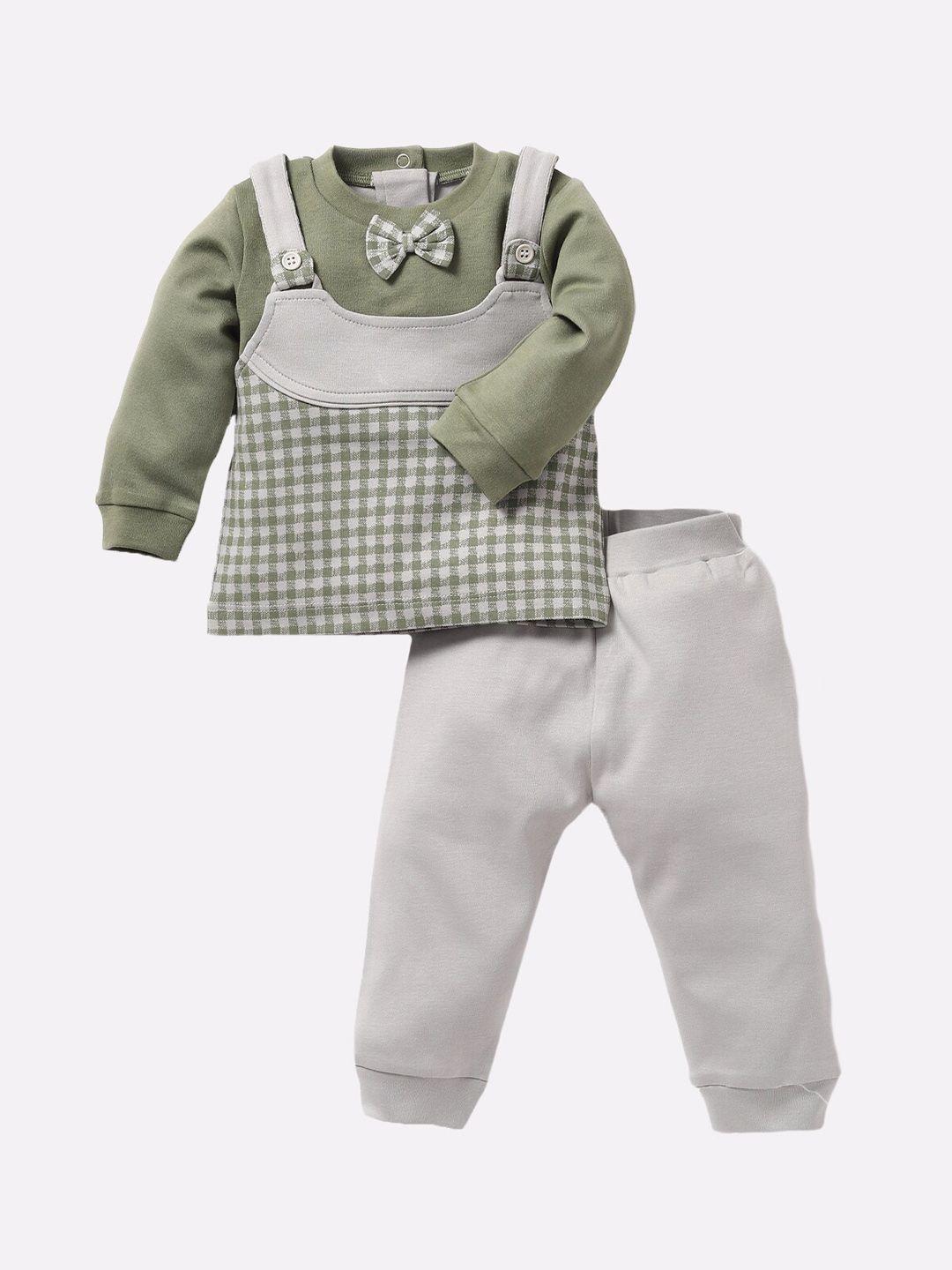 baby go boys green & grey printed clothing set