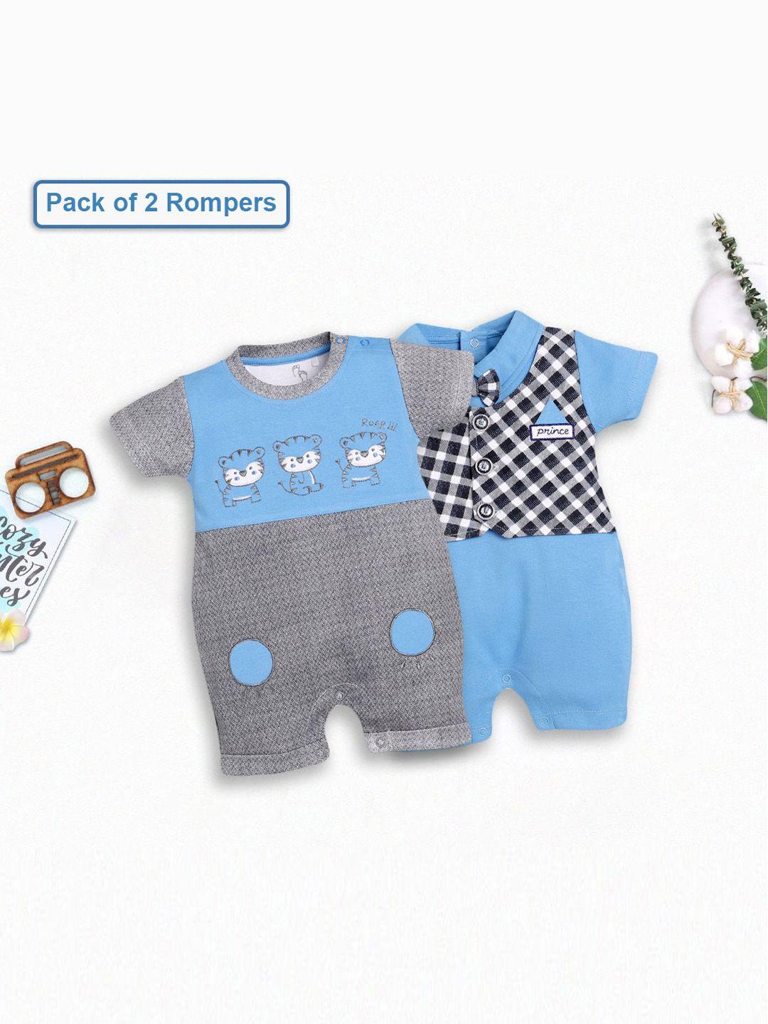 baby go infant boys pack of 2 printed pure cotton rompers