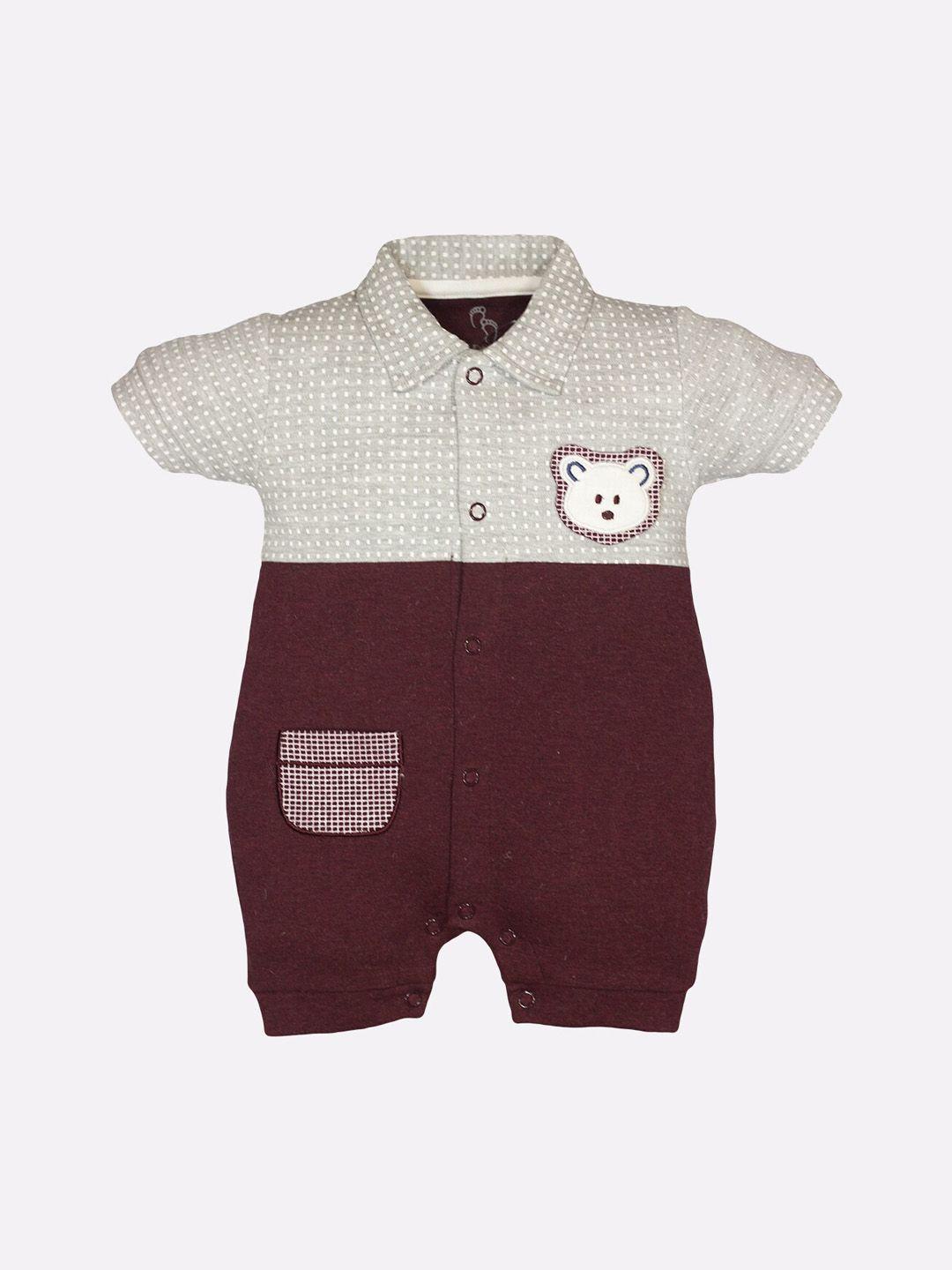 baby go infant kids brown & grey colourblocked cotton romper