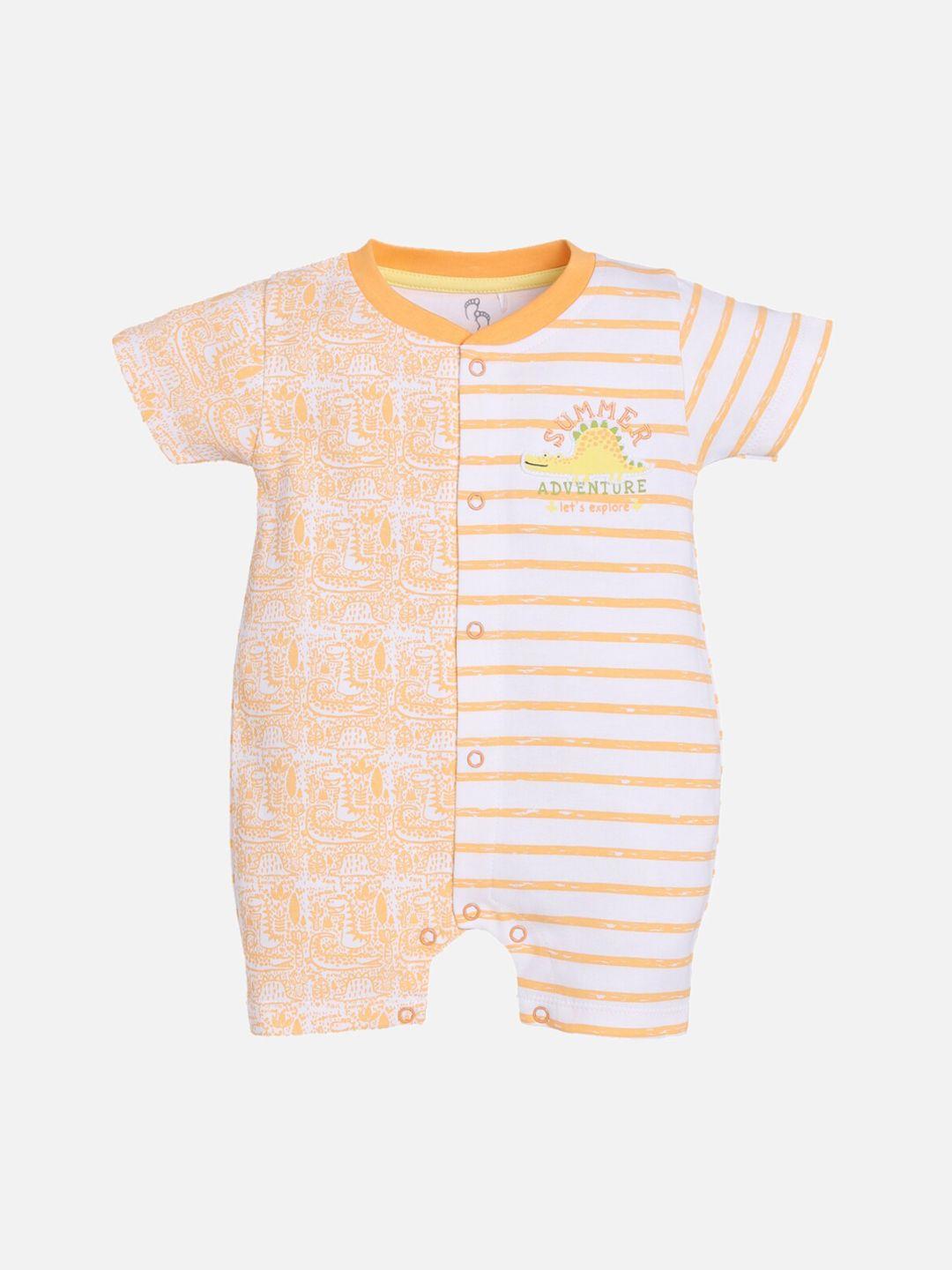baby go infant kids orange & white printed romper