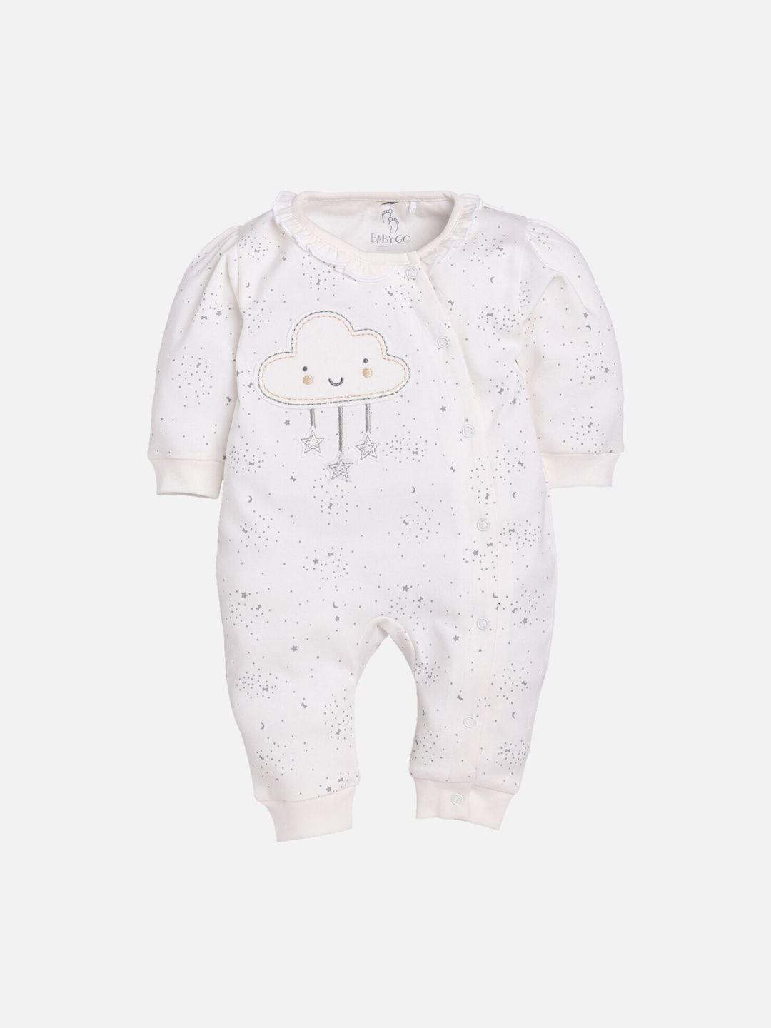 baby go infant kids white & grey printed rompers