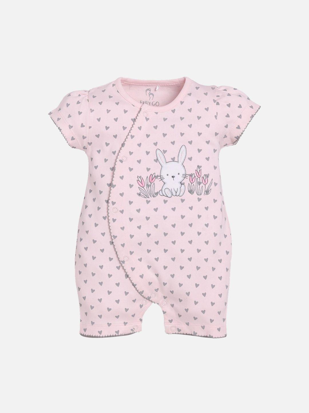 baby go infants kids pink & grey printed cotton romper