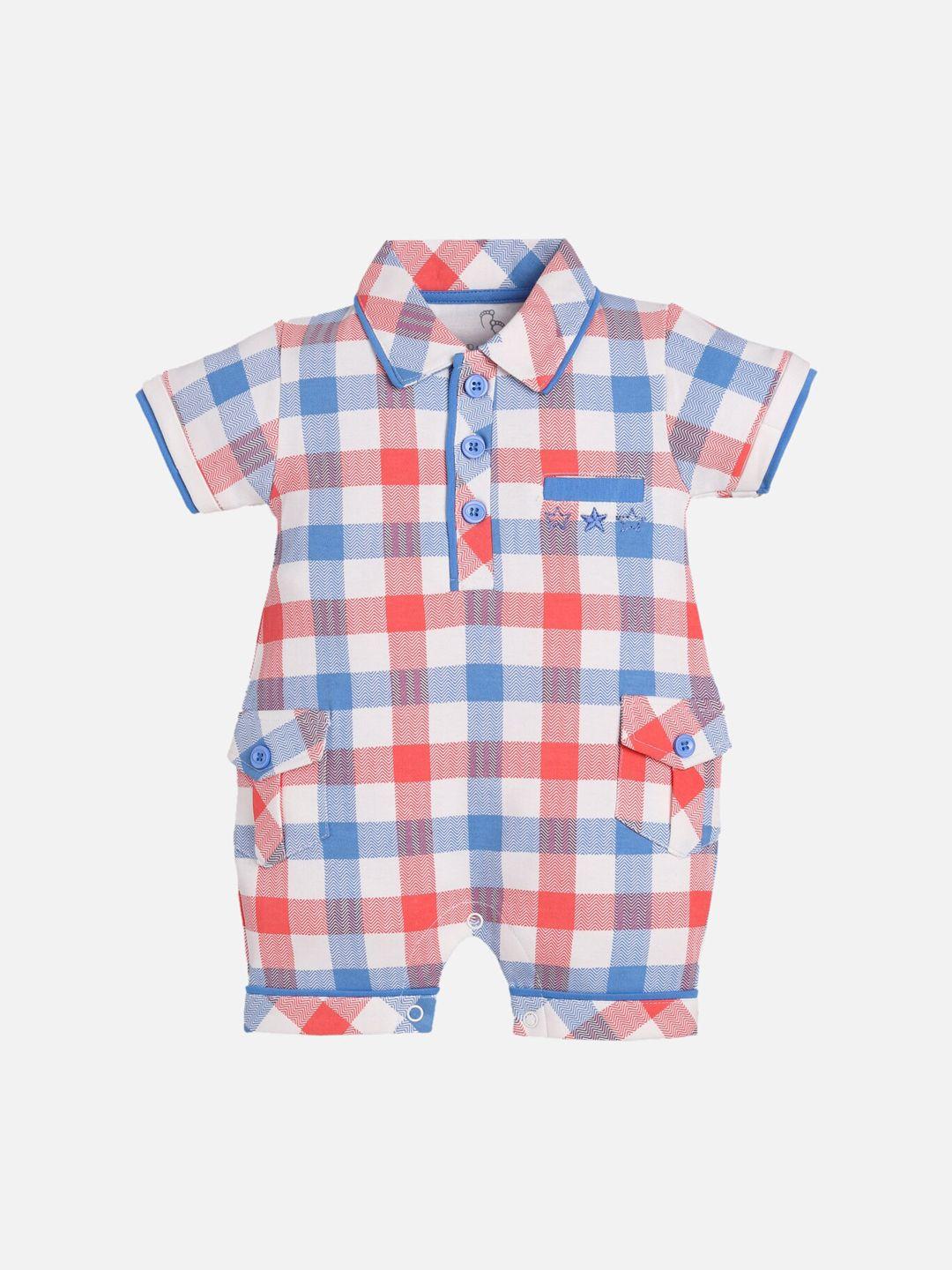 baby go infants kids red & blue checked cotton romper