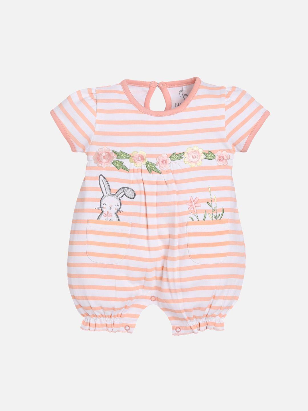 baby go infants kids white & peach-coloured striped romper