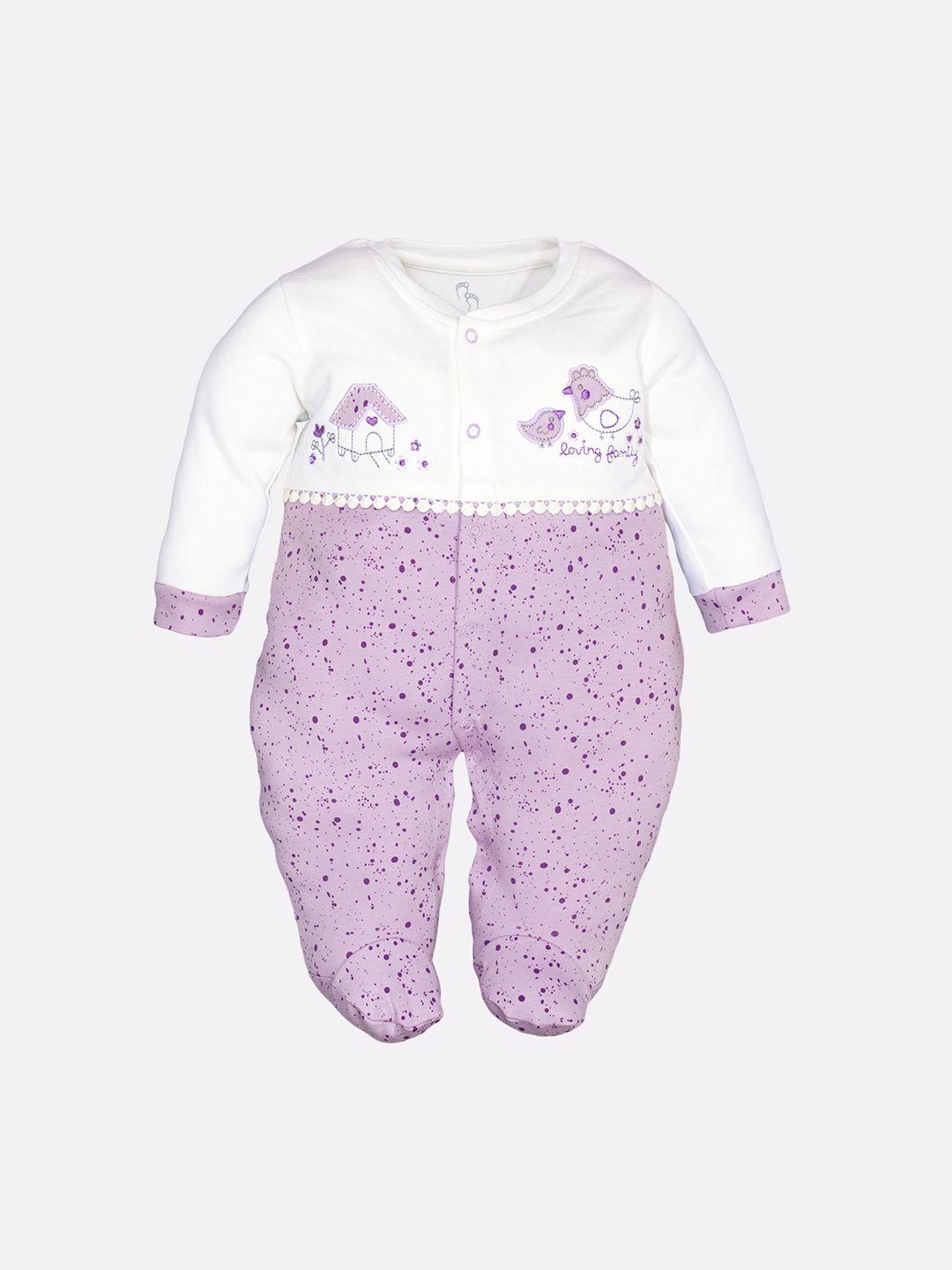 baby go kids purple printed cotton rompers