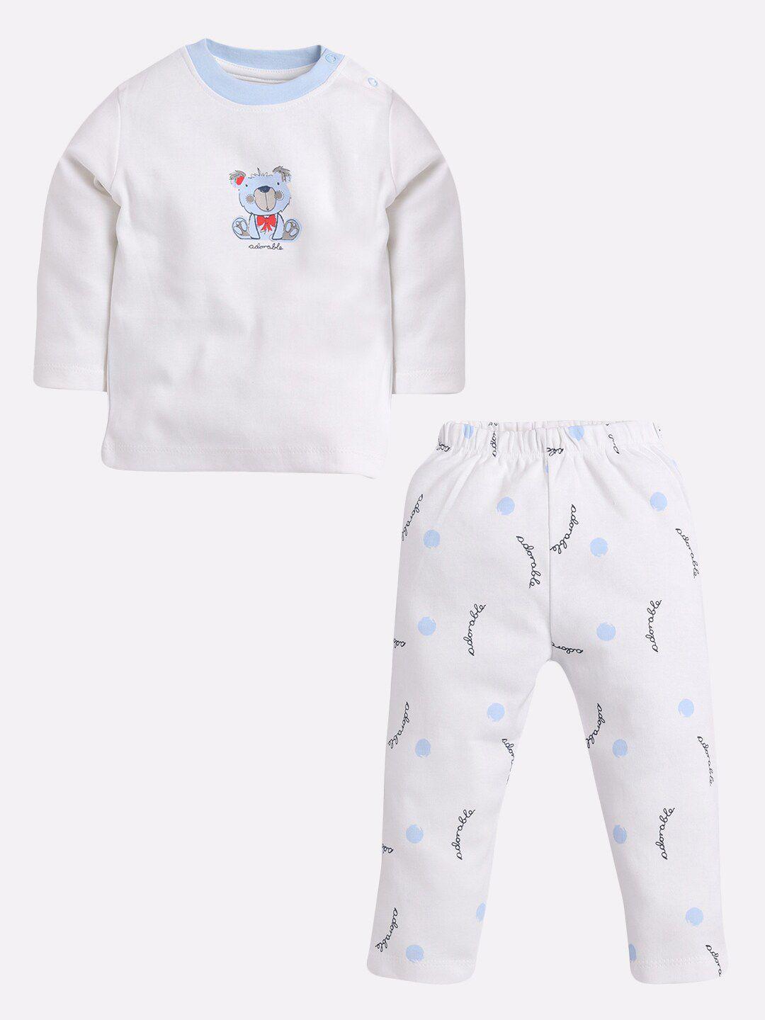 baby go unisex kids white & blue printed t-shirt with trousers
