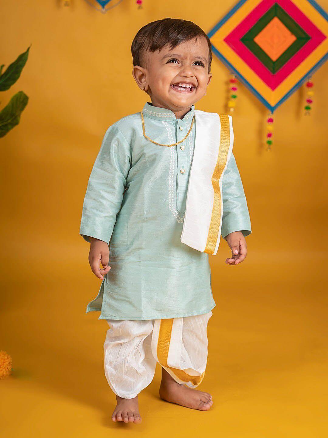 baby moo boys pure silk kurta with dhoti pants and pyjamas and angavastram