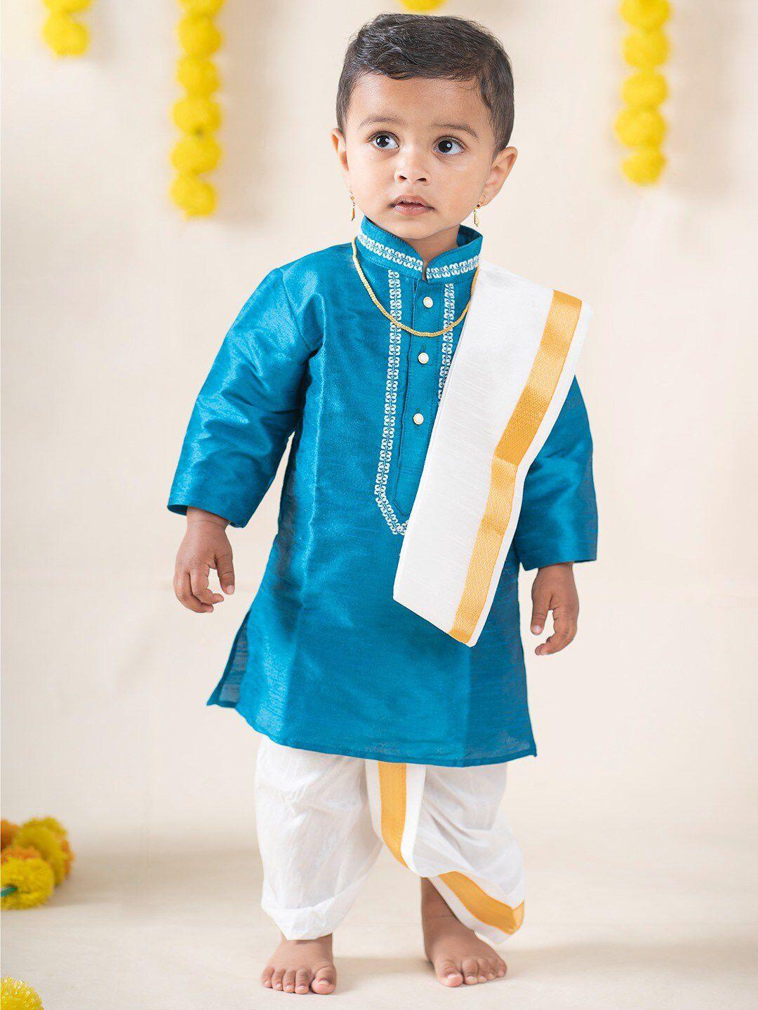 baby moo boys pure silk kurta with dhoti pants and pyjamas and angavastram