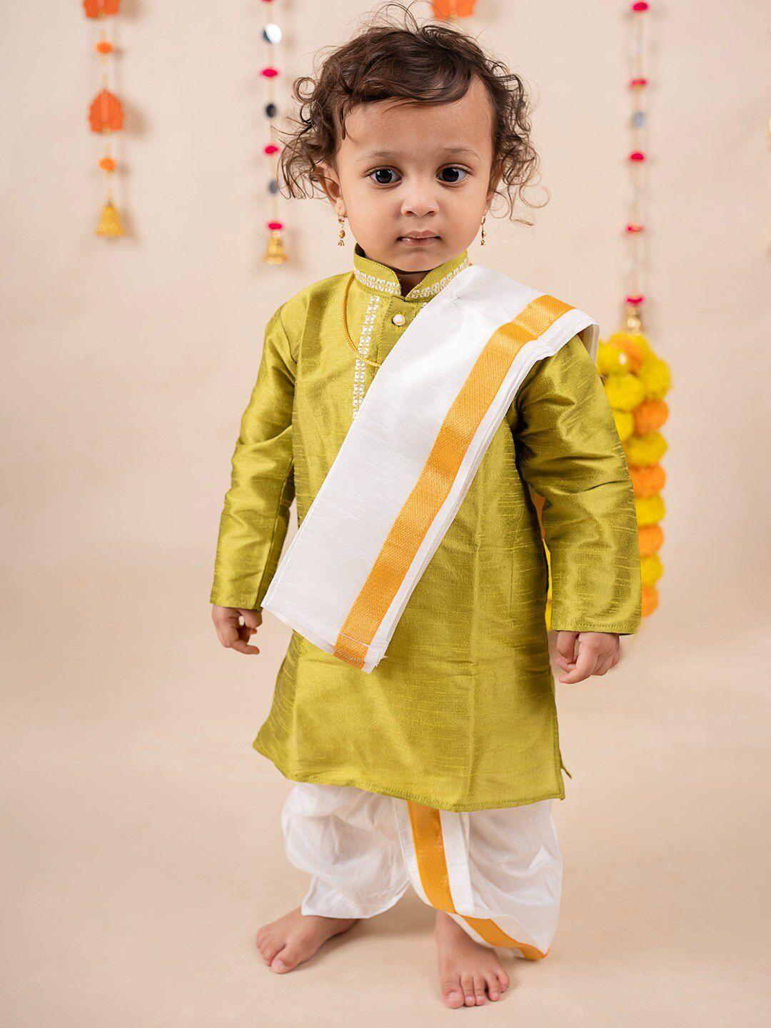 baby moo boys pure silk kurta with dhoti pants, pyjamas & angavastram