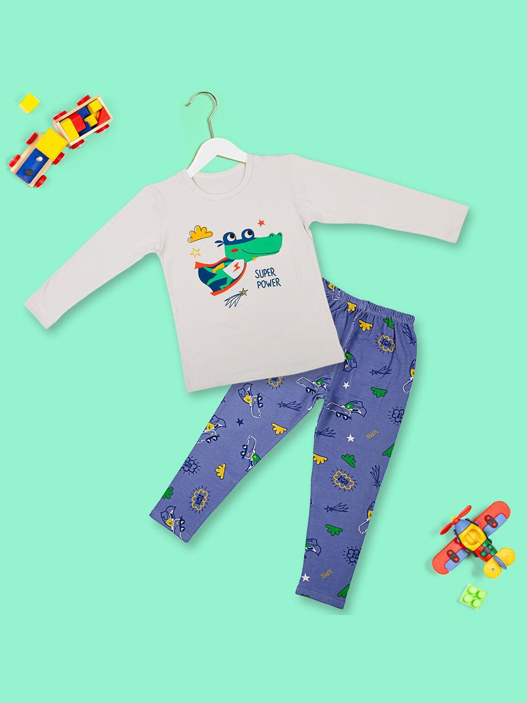 baby moo grey & blue pure cotton printed co-ord set