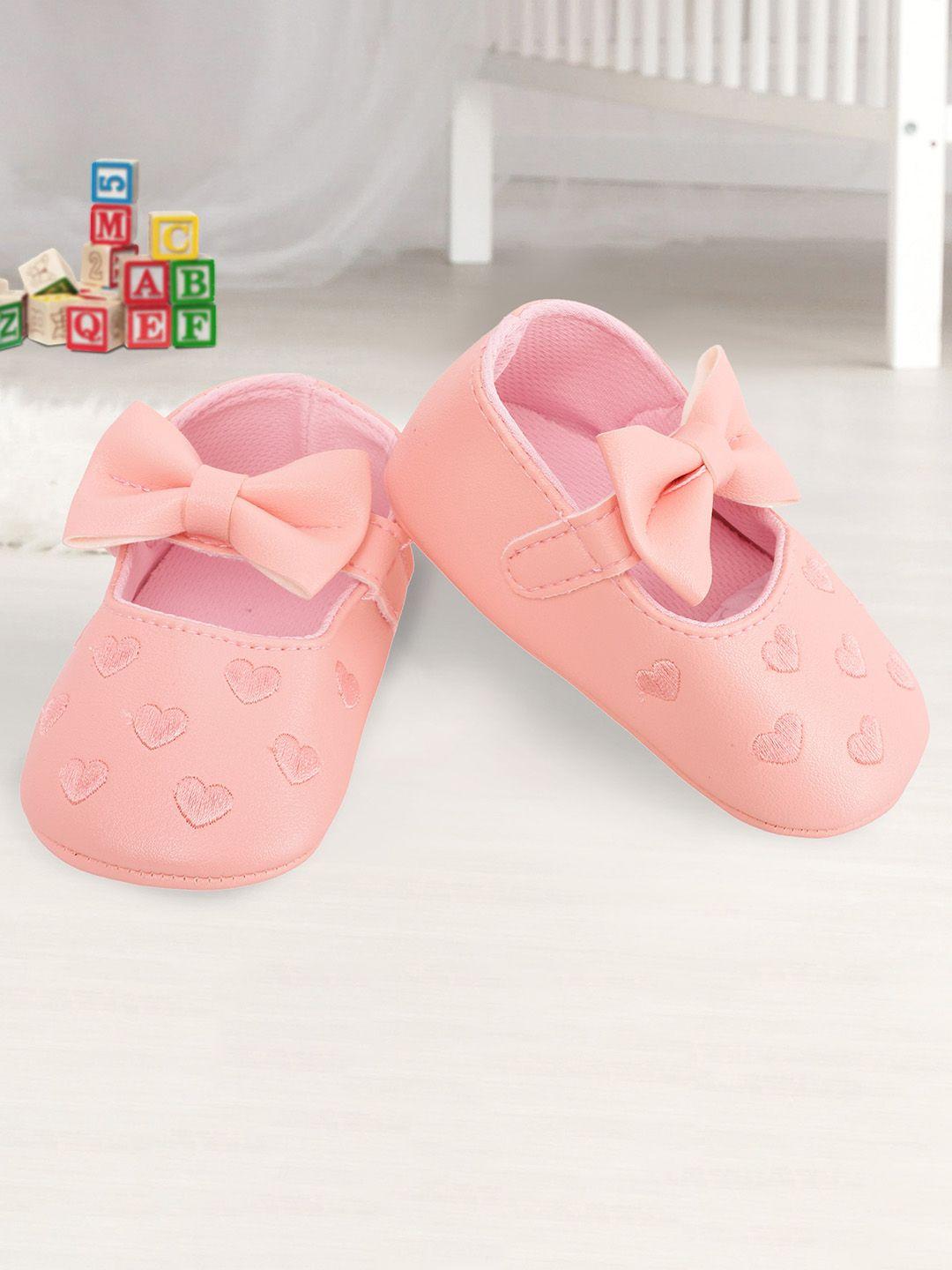 baby moo infant girls pink self design booties