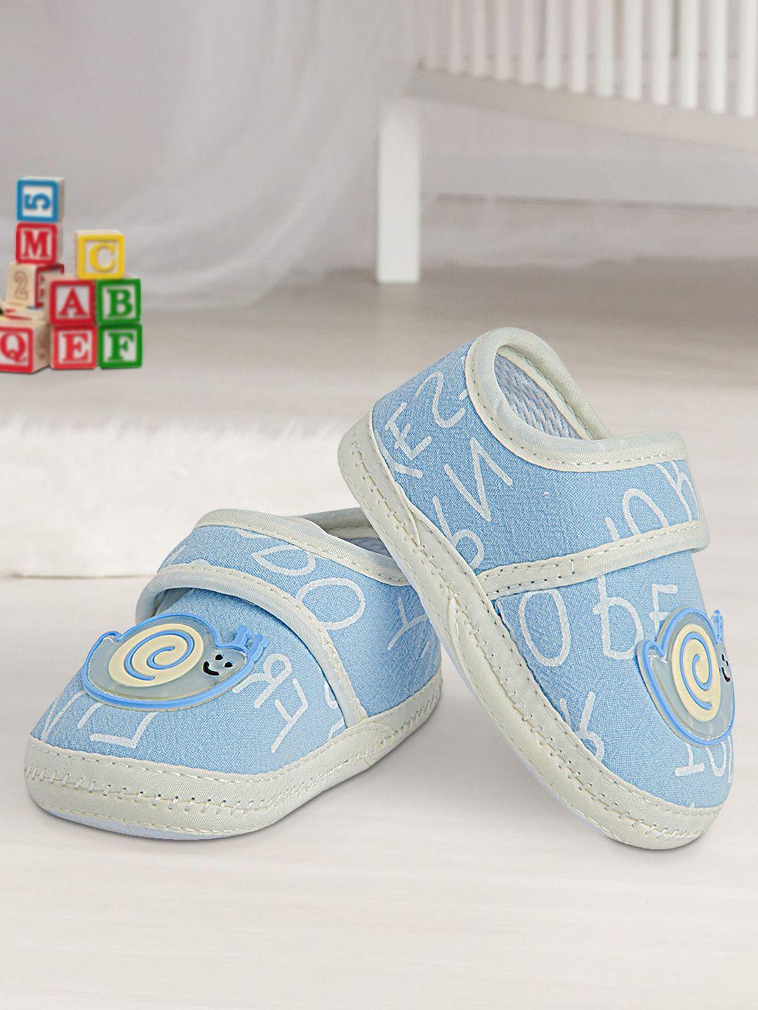 baby moo infant kids blue & white happy snail printed cotton booties