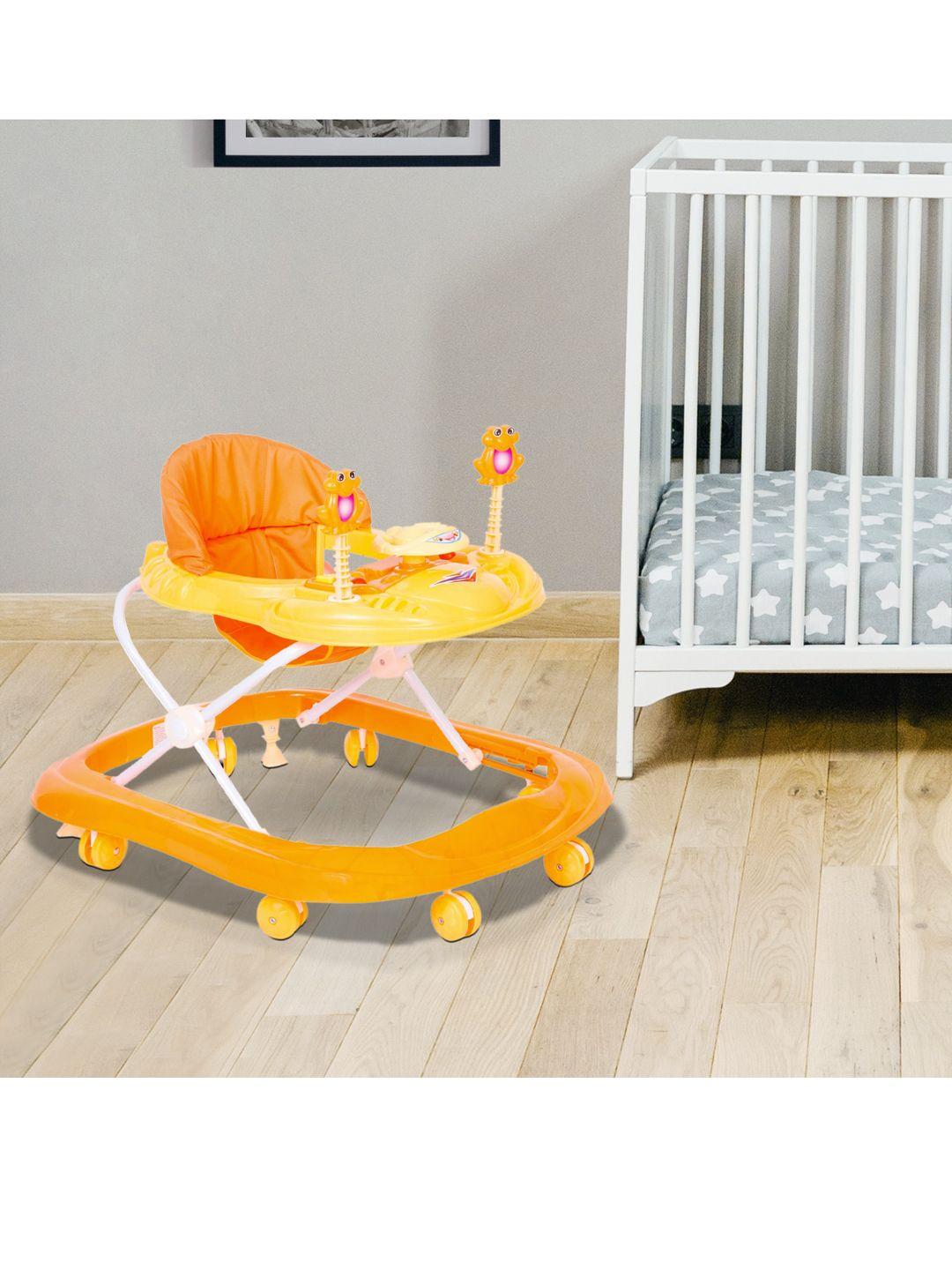 baby moo infants orange walker with frog detail