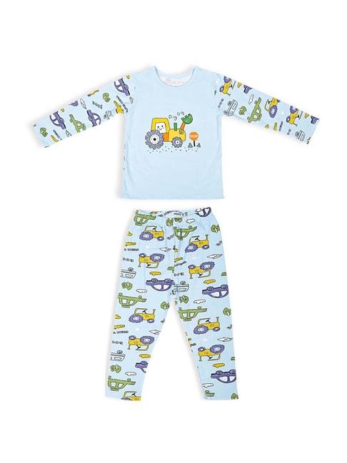 baby moo kids blue cotton printed t-shirt & pyjama