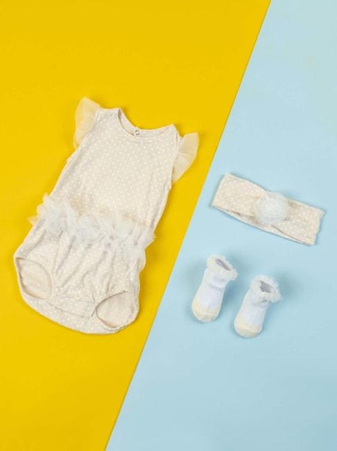 baby moo kids cream cotton printed bodysuit set
